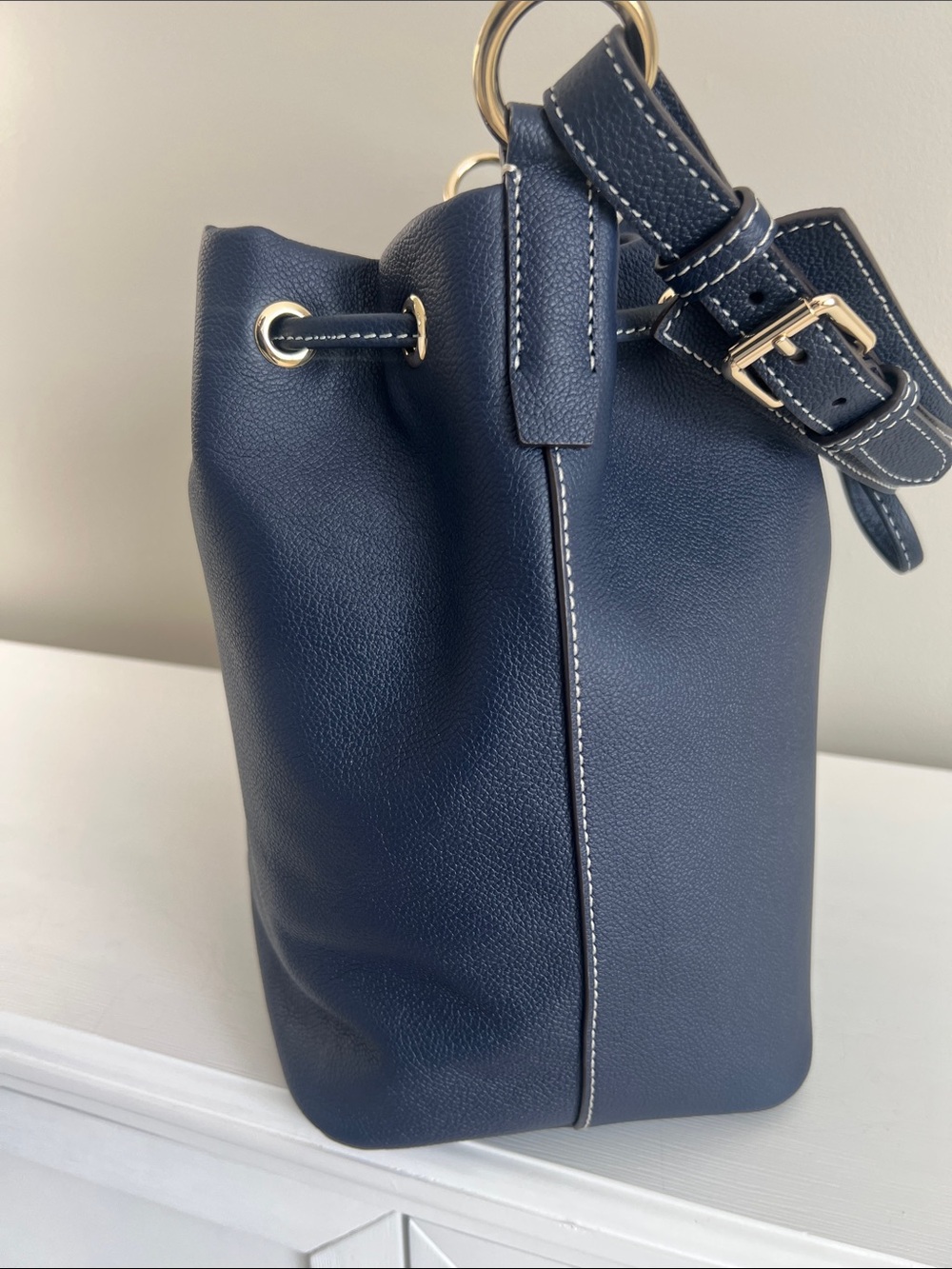 Dooney & Bourke Sorrento Leather Drawstring Navy Style # BMILA2541NVNV - Picture 5 of 11